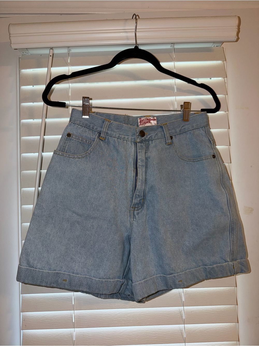 High-Rise Light Blue Denim Jean Shorts with Cuffed Hem